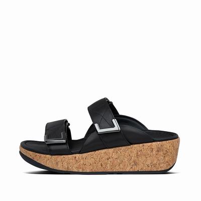 Fitflop Remi Adjustable Leather Slides - Sandalen Damen - Schwarz (YNT067182)